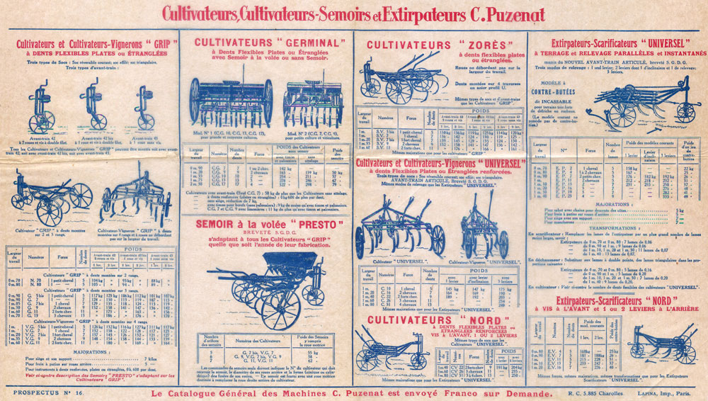 Prospectus pour les cultivateurs, extirpateurs et semoirs, années 1920-1930. Prospectus adressé à M. Daniel CHAMPON, maire à l'époque de St-Michel-de-St-Geoirs